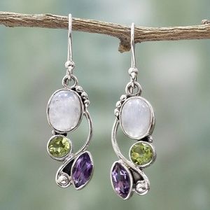Dangle Birthstone Silver Earrings Moonstone
